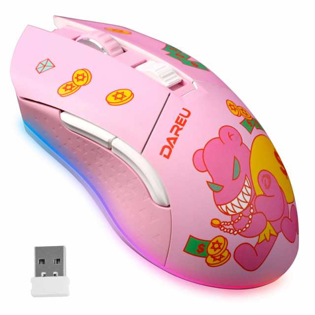 DAREU Pink Wireless Wired Gaming Mouse Dual-Mode Rechargeable 7 Programmable Buttons10K DPIRGB and 7 Adjustable DPI Levelsのサムネイル