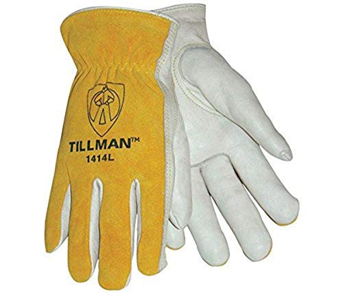 Tillman 1414L 1414 Unlined Cowhide Leather Drivers Glove Cowhide Leather Large WhiteYellow 12 Pairsのサムネイル