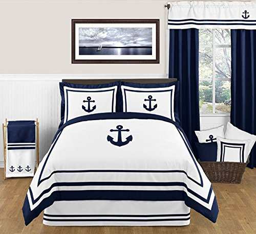 スウィートジョジョデザインSweet Jojo Designs Anchors Away Nautical Navy and White 3 Piece Full Queen Beddingのサムネイル