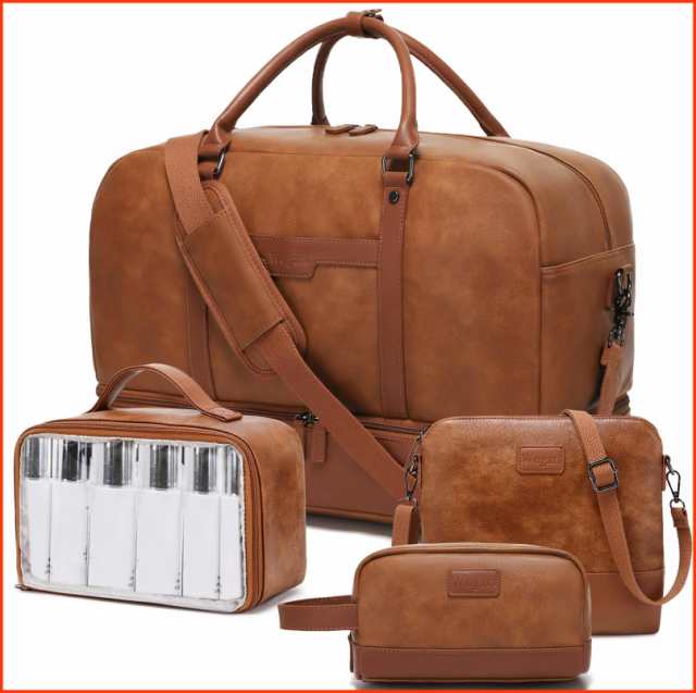 並行輸入品Wogarl 4PCS Leather Weekender Bag for Women Men Large