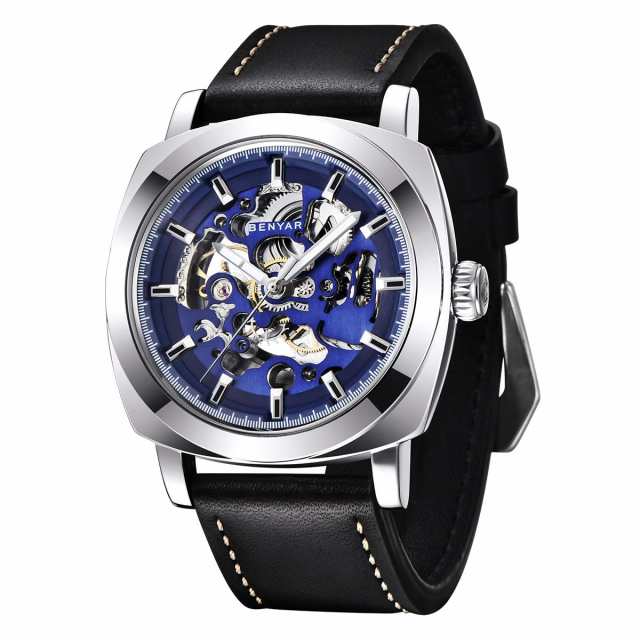 BenyarAutomatic Watches for Men Skeleton Mechanical Leather Strap