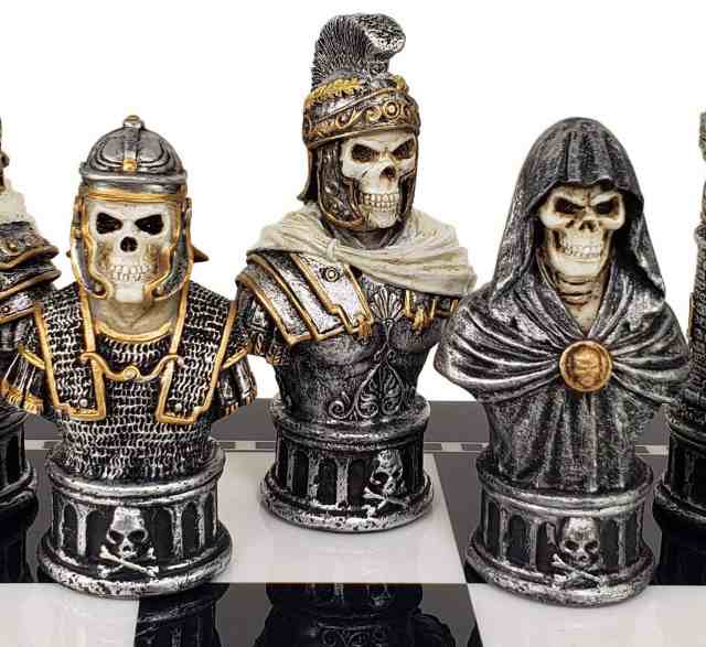 Medieval Times Skull Busts Gothic Fantasy Skeleton Chess Men Set - NO Board 送料無料