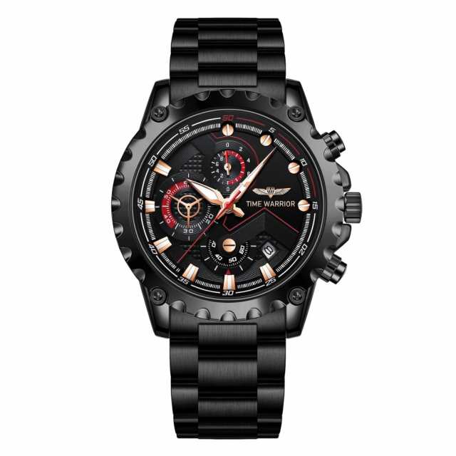 Mens Time Warrior Quartz Luxury Watches for Men Black Dial Black