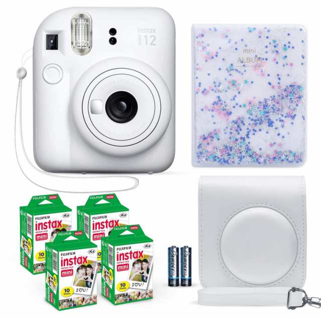 フジノン Fujifilm Instax Mini 12 Instant Camera Clay White Fuji Film Value Pack 40 Sheets Shutter Accessories Bundl