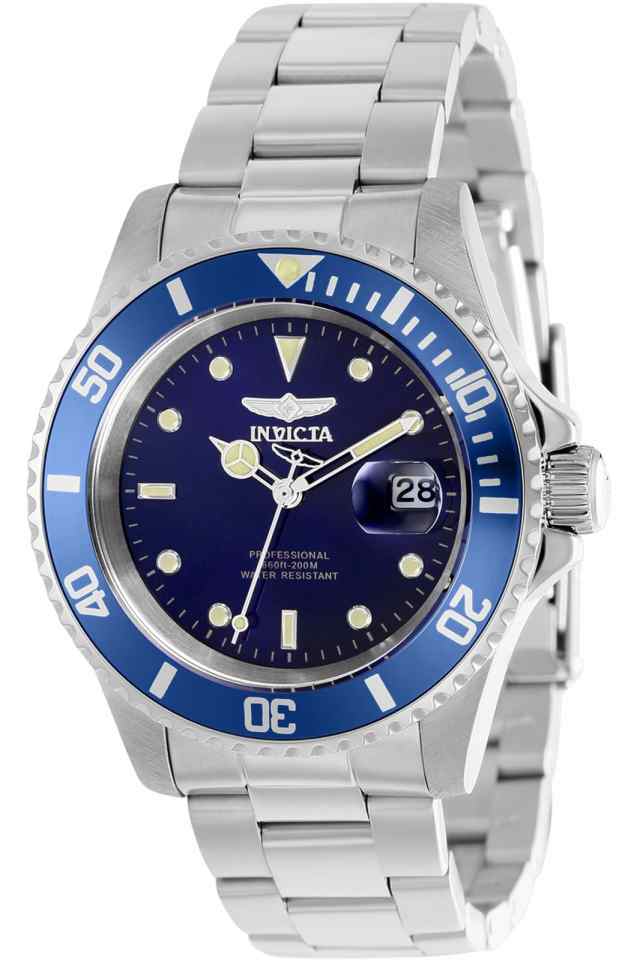 インビクタ Invicta 37156 Mens Pro Diver Silver Tone Blue Bezel