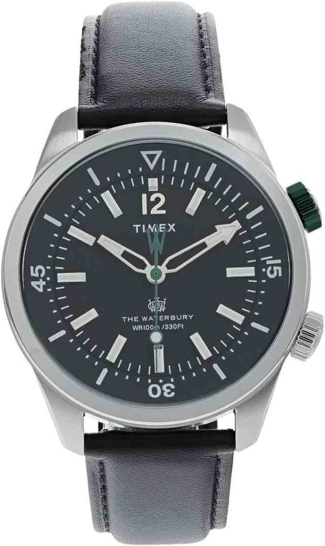 タイメックス Timex Mens Waterbury Diver 41mm Watch  Black Dial Stainless Steel Case with Black Leather Strap 送の通販は