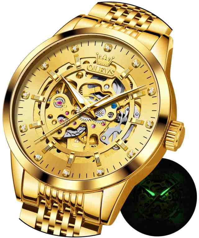 オレブス OLEVS Mens Watches Gold Skeleton Automatic Mechanical