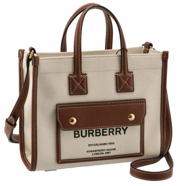 バーバリー BURBERRY トートバッグ ミニ ツートン キャンバス＆レザー