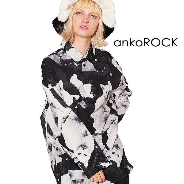 Ankorock アンコロック シャツ メンズ ブラウス レディース ユニセックス 服 ブランド 長袖 ロング丈 総柄 プリント 黒猫 白猫 ねこ ネコの通販はau Pay マーケット Ankorock