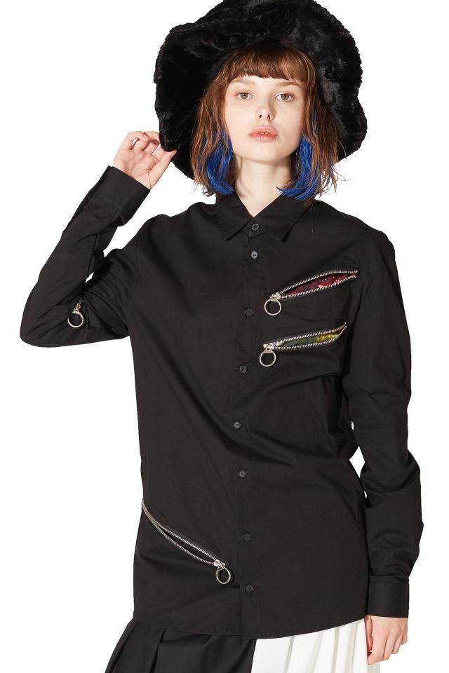 Ankorock アンコロック シャツ メンズ ブラウス レディース ユニセックス 服 ブランド 長袖 スリム 細身 アシンメトリー リングジップ 黒の通販はau Pay マーケット Ankorock