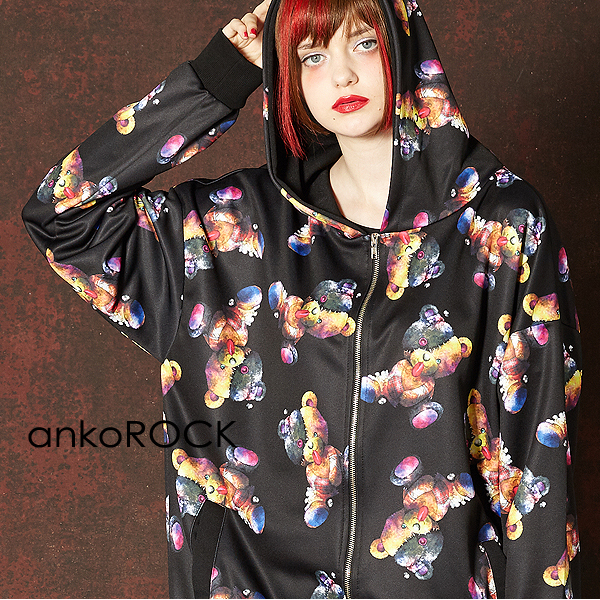 安価 アニマル ブラック 黒 オーバーサイズ ビッグシルエット 大きいサイズ 動物柄 プリント ジップアップパーカー ロング丈 長袖 ブランド 服 ユニセックス レディース ジップパーカー メンズ パーカー Ankorハリネズアンコロック パーカー