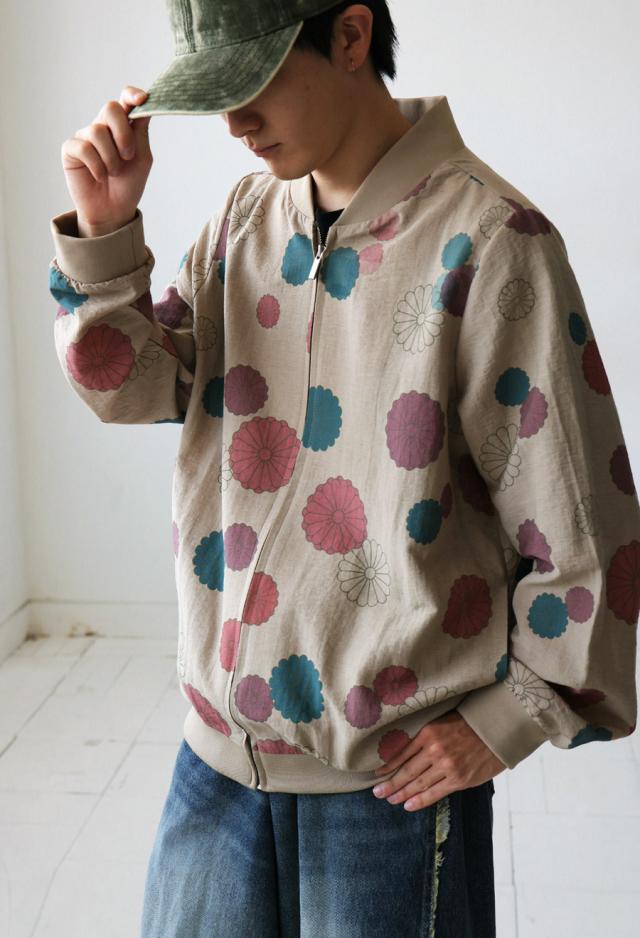 菊文様 ブルゾン レディース 長袖 ジップアップ 送料無料・メール便不可