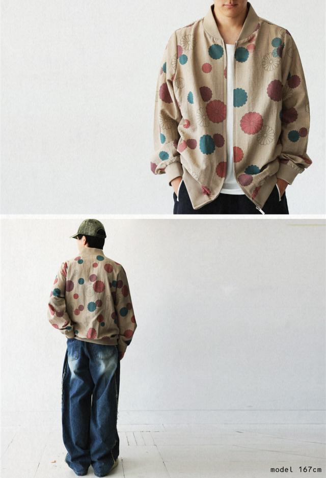 菊文様 ブルゾン レディース 長袖 ジップアップ 送料無料・メール便不可