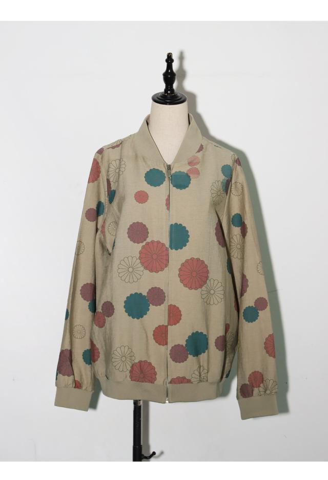 菊文様 ブルゾン レディース 長袖 ジップアップ 送料無料・メール便不可