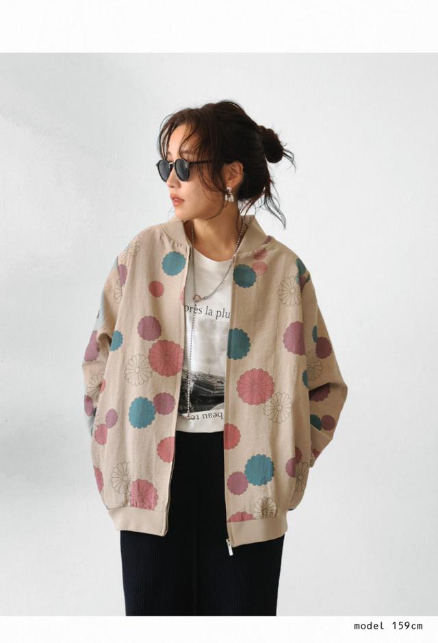 菊文様 ブルゾン レディース 長袖 ジップアップ 送料無料・メール便不可