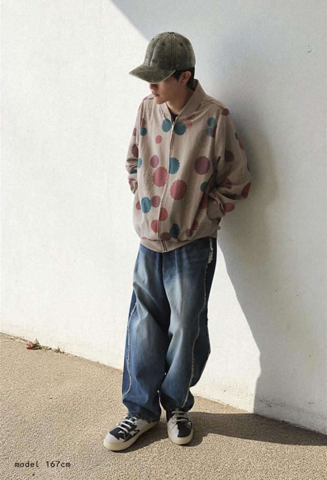 菊文様 ブルゾン レディース 長袖 ジップアップ 送料無料・メール便不可