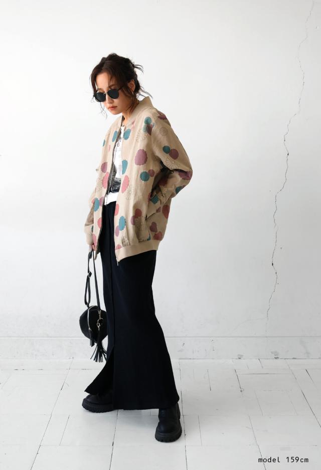 菊文様 ブルゾン レディース 長袖 ジップアップ 送料無料・メール便不可