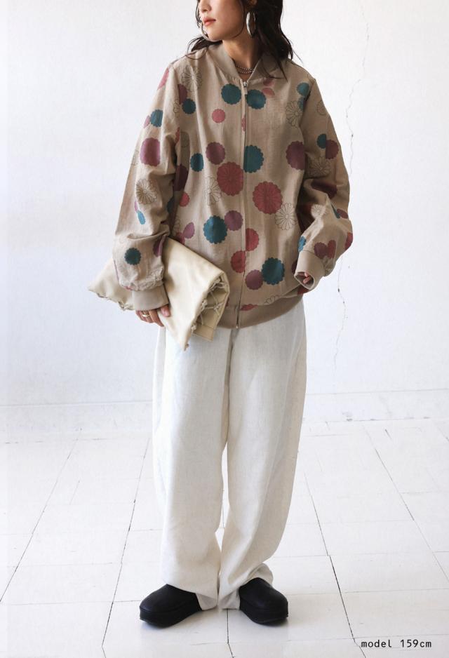 菊文様 ブルゾン レディース 長袖 ジップアップ 送料無料・メール便不可