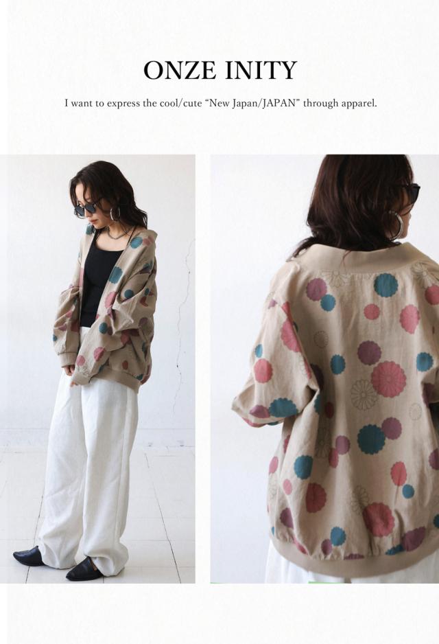 菊文様 ブルゾン レディース 長袖 ジップアップ 送料無料・メール便不可