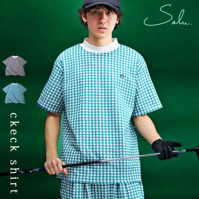 チェック柄トップス メンズ ゴルフウェア 半袖 送料無料・(100)メール便可