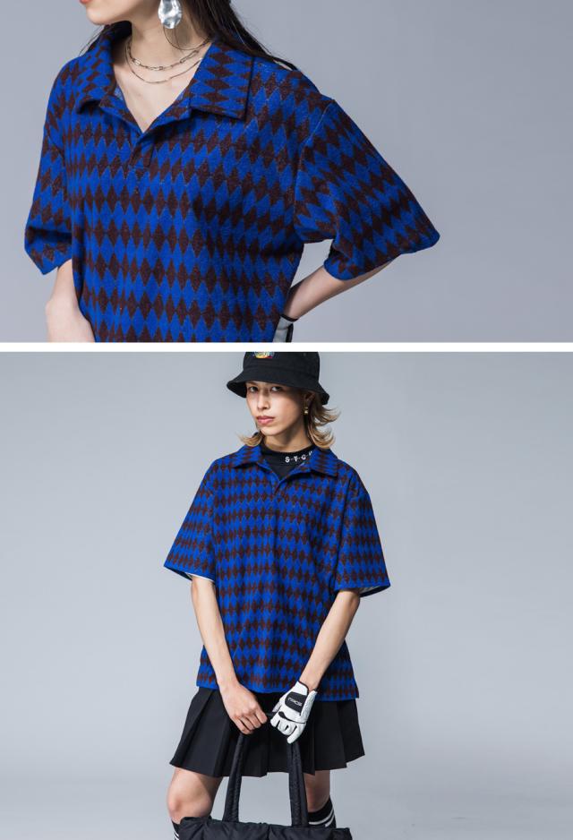 ANTIQUA GOLF×STCH 幾何学柄 開襟トップス メンズ 送料無料・再販。メール便不可【z】_12