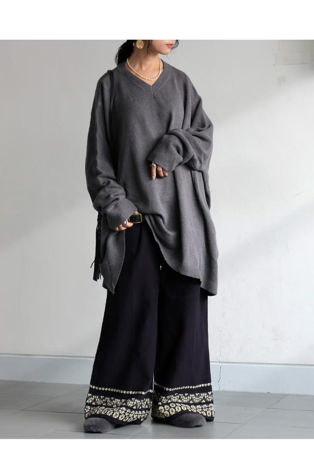 花柄刺繍ワイドパンツ レディース パンツ インド綿 送料無料・メール便