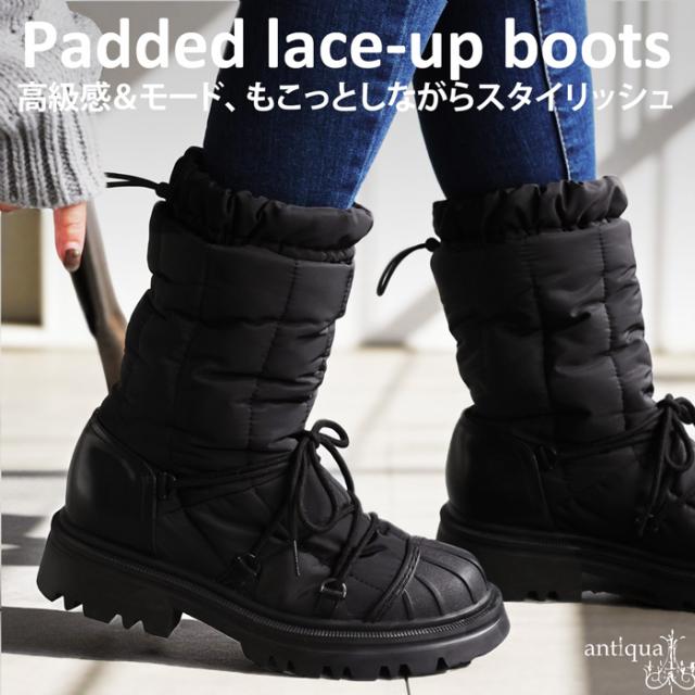 中綿 レースアップブーツ レディース 厚底 パデット 送料無料・メール便不可 秋新作