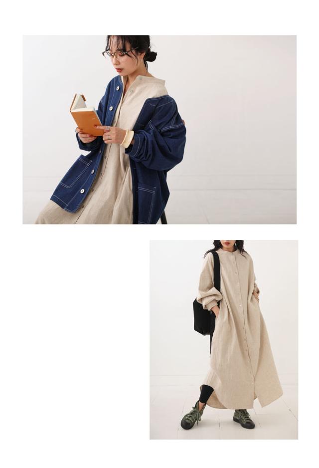 【予約：5月下旬納期】リネンシャツワンピ ワンピース レディース 長袖 ロング 送料無料・再入荷 メール便不可