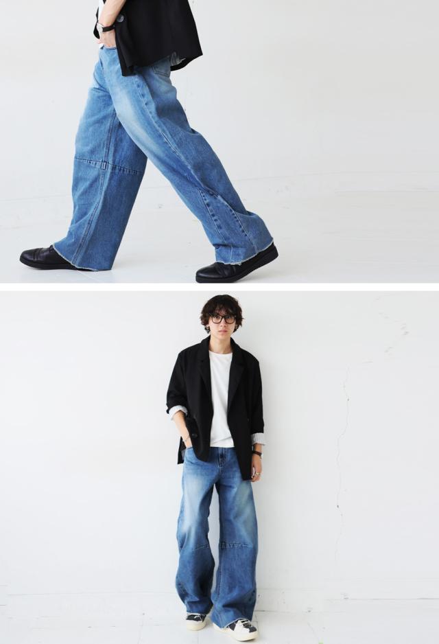カーブデニムパンツ ワイドパンツ メンズ フリンジ 送料無料・再入荷 メール便不可_9