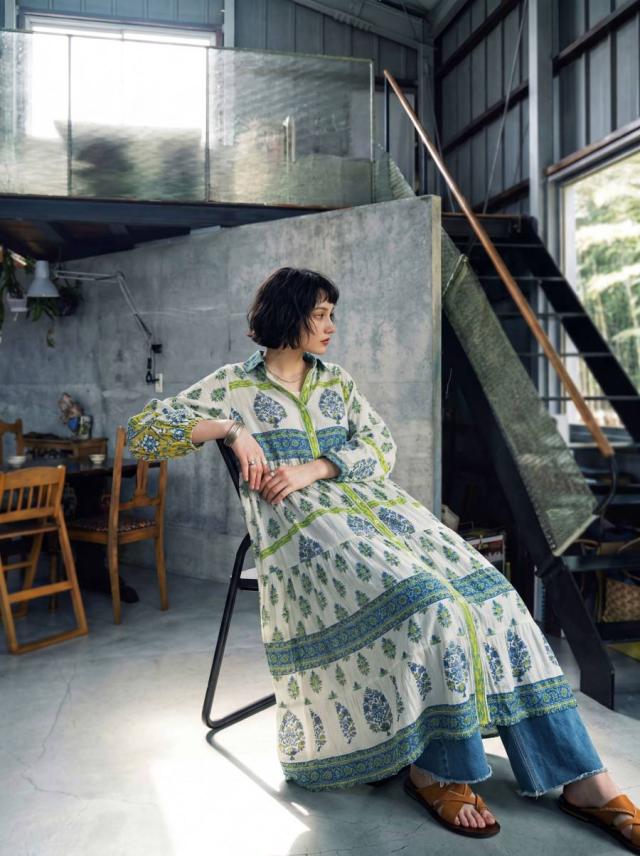 ワンピース レディース 長袖 ロング ボタニカル柄 送料無料 ・メール便不可 夏新作_12