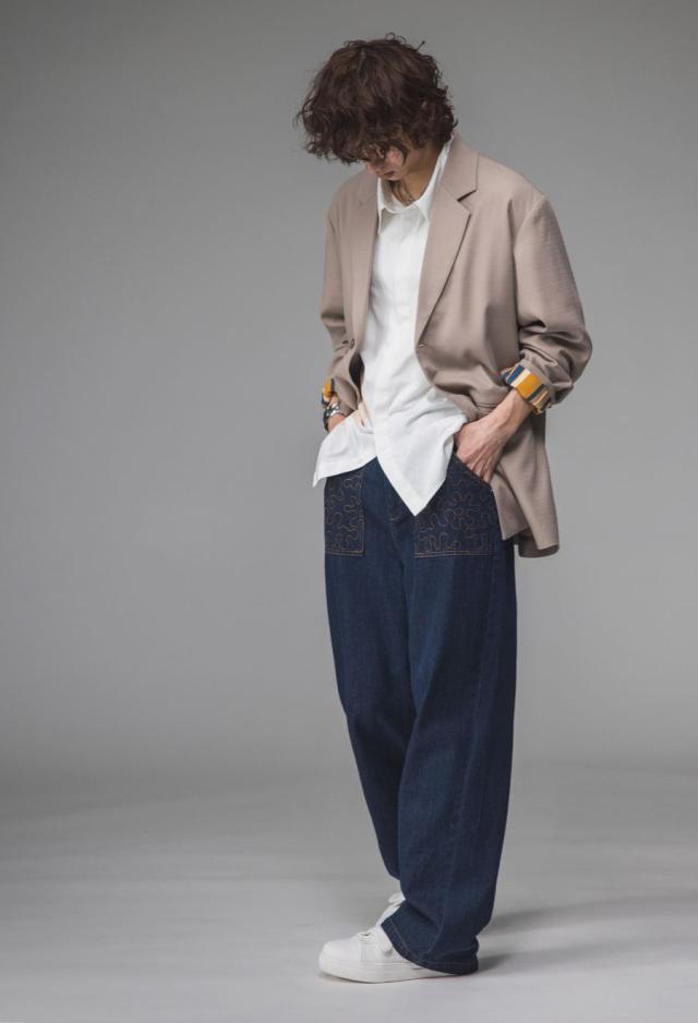 配色ステッチ デニムパンツ レディース ロング ワイド 送料無料・メール便不可 冬新作 配色ステッチ デニムパンツ レディース ロング ワイド 送料無料