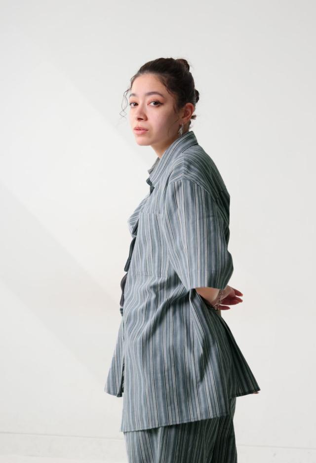 ストライプ柄 タックデザイン シャツ レディース 半袖 送料無料 ・(80)メール便可 春新作_18