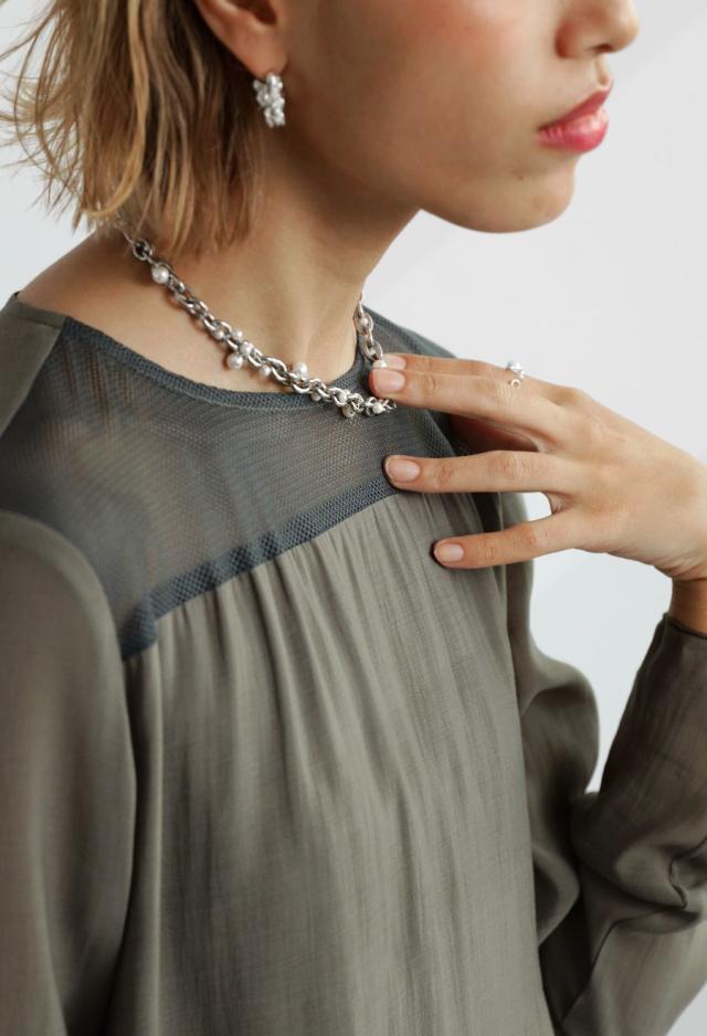 メッシュ切替 ワンピース レディース ロング 長袖 送料無料・(100)メール便可