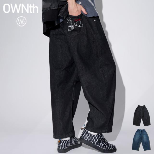 刺繍デザイン デニム バレルパンツ メンズ 綿100 送料無料・メール便不可 冬新作