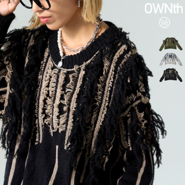 まとめて20％OFF！12日20時〜19日10時 フリンジ 配色 ニット レディース 長袖 トップス 送料無料・メール便不可 秋新作