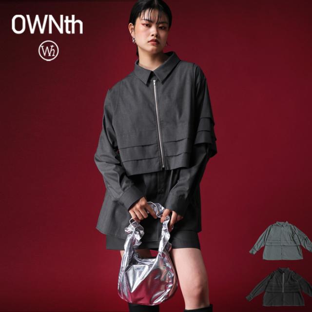 レイヤード風切り替え シャツ レディース 長袖 無地 送料無料・メール便不可 冬新作