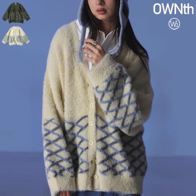 まとめて20％OFF！12日20時〜19日10時 ダイヤチェックシャギーニットカーディガン ユニセックス 送料無料・メール便不可 秋新作