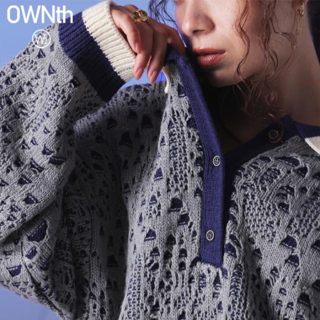 まとめて20％OFF！12日20時〜19日10時 透かし編みレイヤードポロニット ユニセックス 長袖 送料無料・メール便不可 秋新作