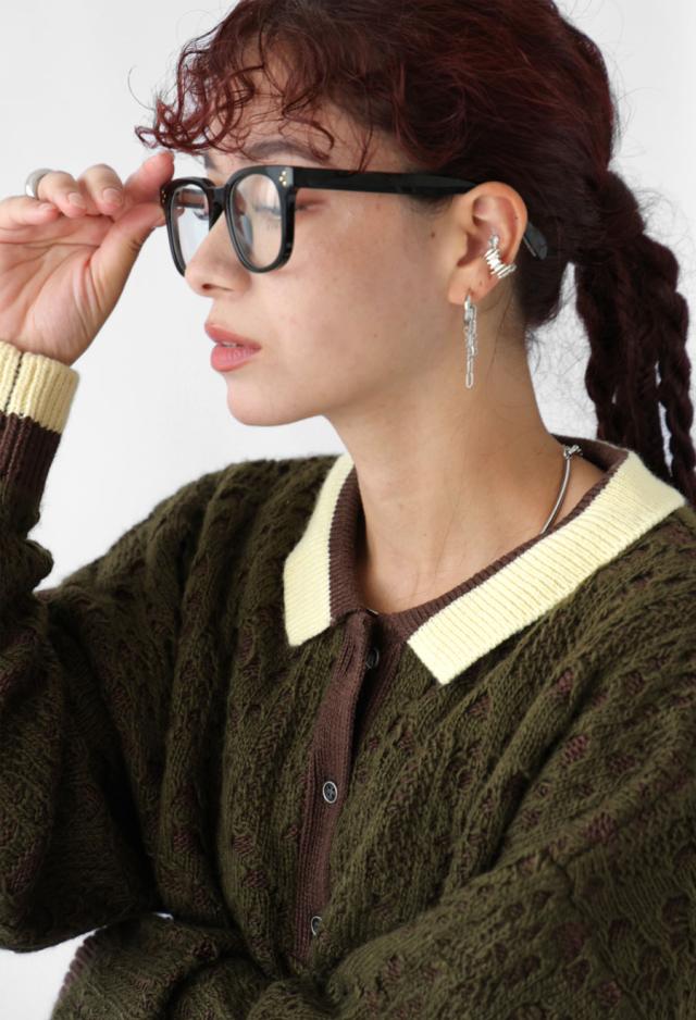 透かし編みレイヤードポロニット ユニセックス 長袖 送料無料・メール便不可 秋新作