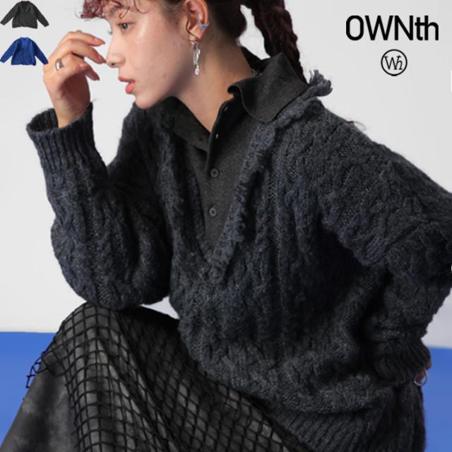 レイヤード風フリンジニットシャツ ユニセックス ニット 送料無料・メール便不可 秋新作