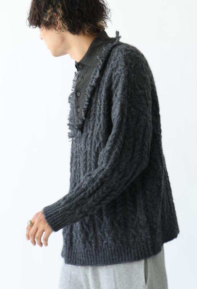 レイヤード風フリンジニットシャツ ユニセックス ニット 送料無料