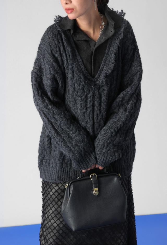 レイヤード風フリンジニットシャツ ユニセックス ニット 送料無料