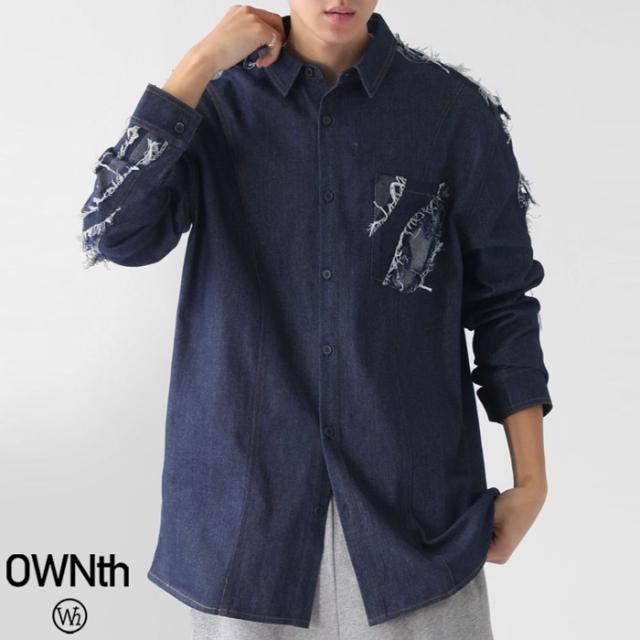 デニム切替 シャツ メンズ トップス 長袖 羽織り 送料無料・メール便不可 冬新作