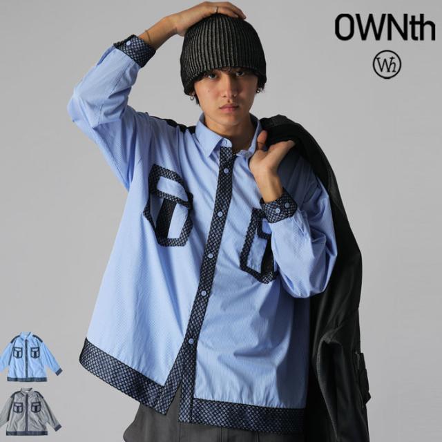 レース切替 ストライプシャツ メンズ トップス 送料無料・(500)メール便可 冬新作