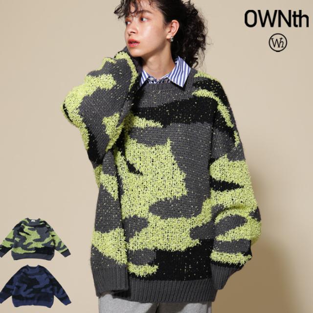 まとめて20％OFF！12日20時〜19日10時 カモフラ柄 ニット ユニセックス クルーネック 送料無料・メール便不可 秋新作