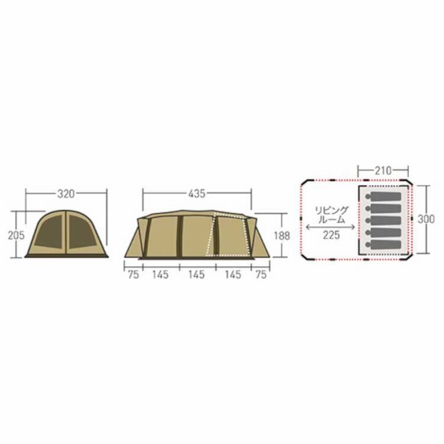 アポロン 5人用全天候型テント [サイズ：横幅320×高さ205×奥行585cm