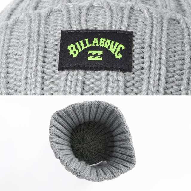 BILLABONG ストライプ編み ニット帽ロゴ スノボ グレー×黒 - スノーボード