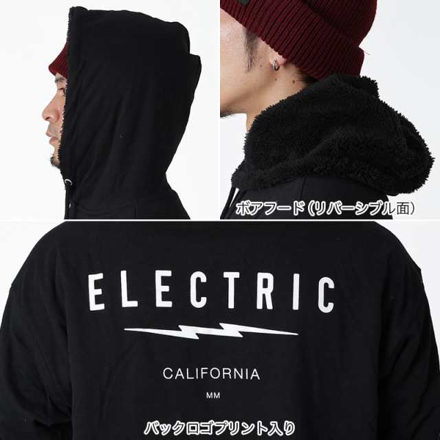 スノーボード パーカー 撥水 裏ボア ELECTRIC REVERSIBLE あさ HOOD / BLACK エレクトリック スノーボード パーカー