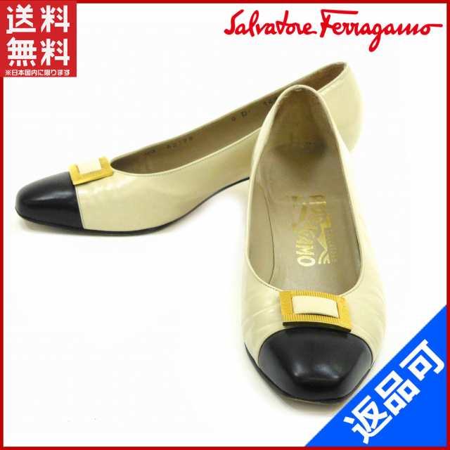 サルヴァトーレ・フェラガモ 靴 Salvatore Ferragamo パンプス シューズ 靴 Ｇ金具 ベージュ×ブラック 即納 【中古】 X11321の通販は