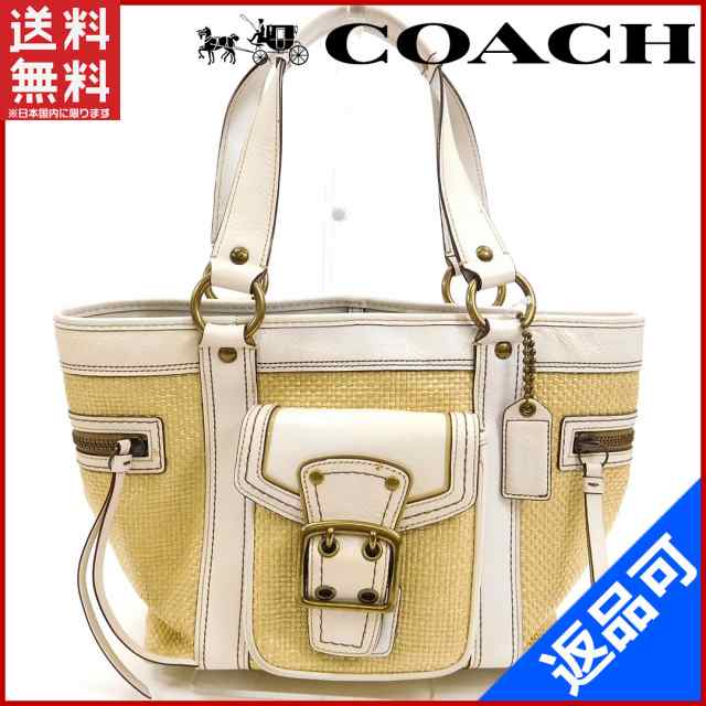 コーチ バッグ COACH ハンドバッグ カゴバッグ ホワイト×ストロー ...